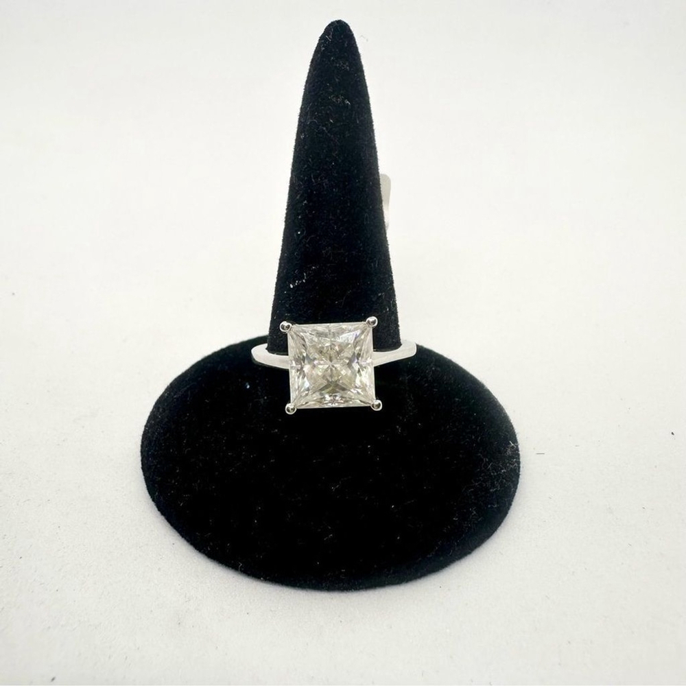 Moissanite Ring Princess Cut 4 Ct 18k White Gold 925 GRA Certified Brilliant
